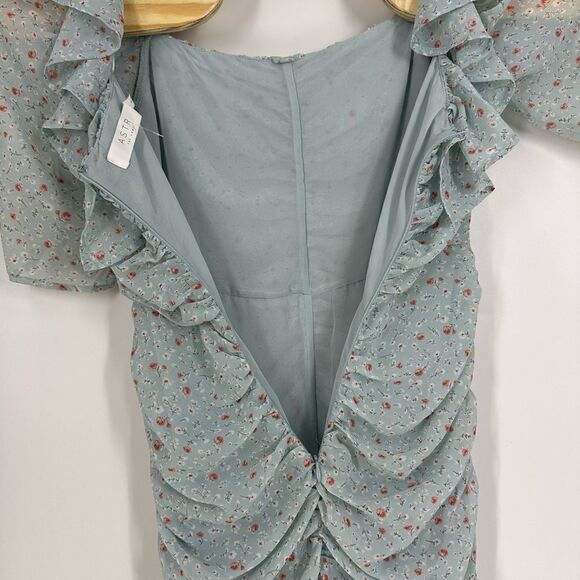 ASTR THE LABEL Teal Floral Ditsy Ruched Mini Dress Sz S - Picture 7 of 10